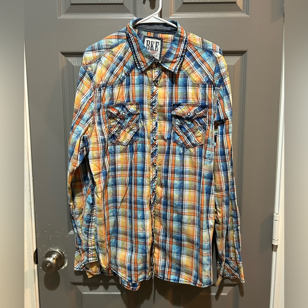 BKE Men's Vibrant Plaid Button Down Shirt XL